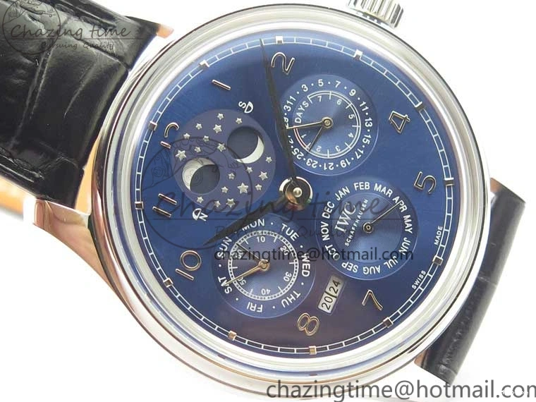 MIROTIME 0523 Portugieser Perpetual Calendar IW503401 V9F 1:1 Best Edition Blue Dial on Black Leather Strap A Contemporary 7114